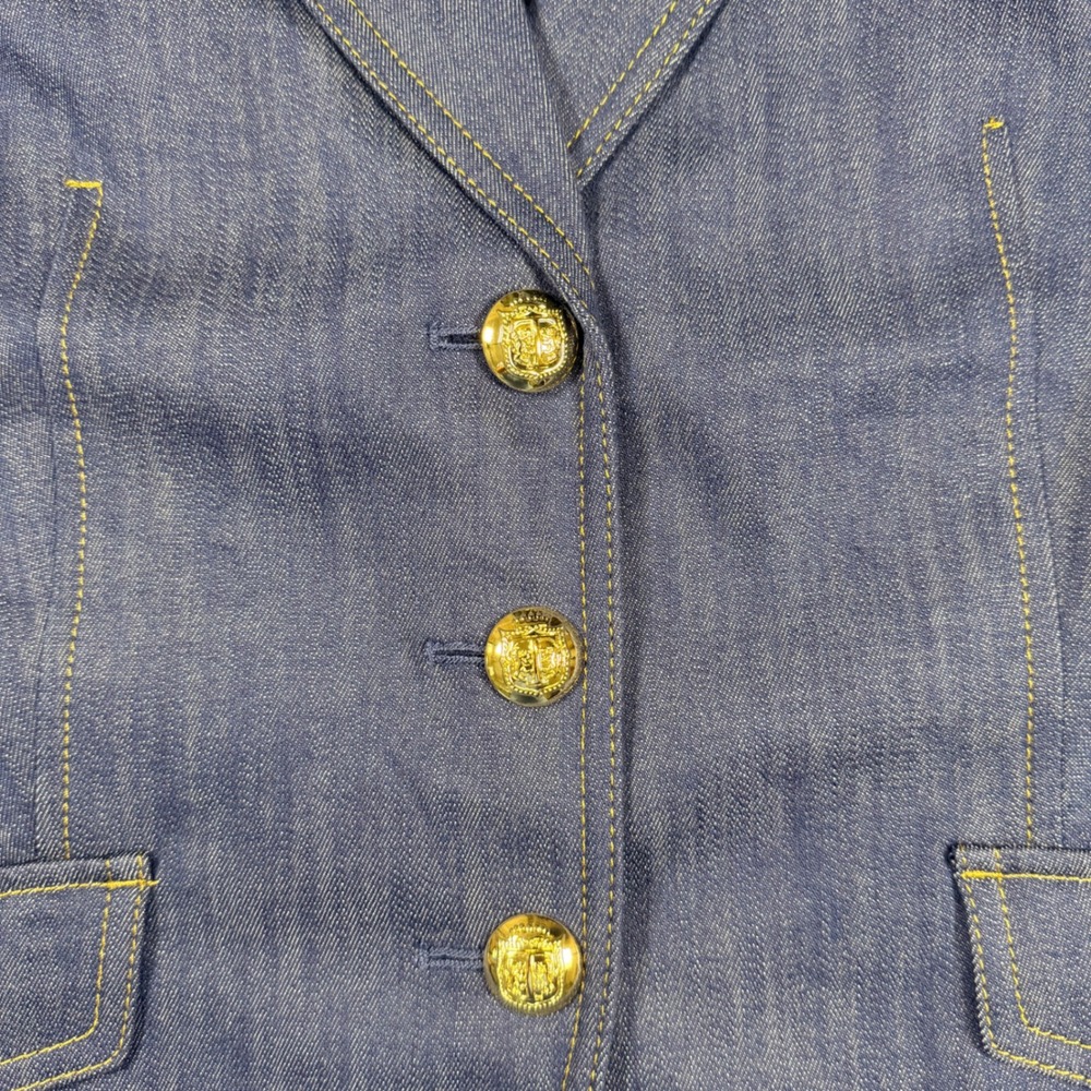 Talbots Denim Blazer Blue Gold Crest Button Tailored Jacket NWT Size 14 - Picture 8 of 11